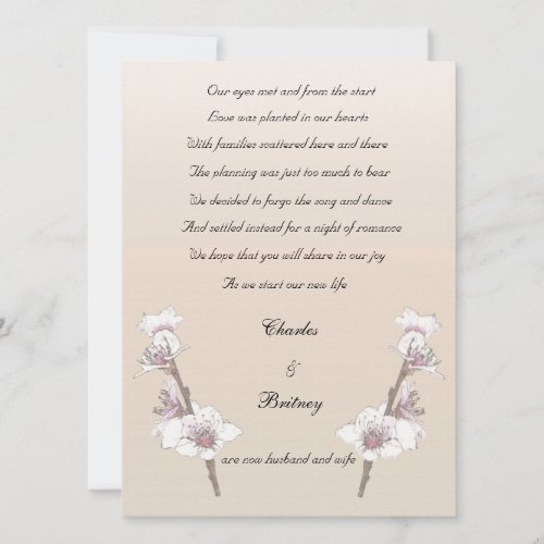 Cherry Blossoms elopement announcement