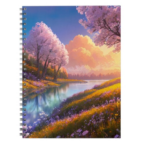 Cherry Blossoms Embrace by the Rive Notebook