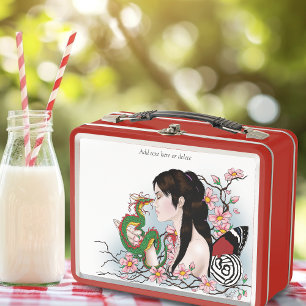 Cherry Blossoms Fairy Dragon Friendship Metal Lunch Box