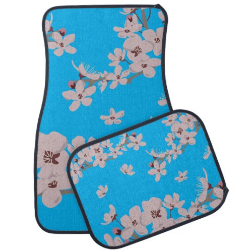 Cherry Blossoms Floating Flowers Blue Background Car Floor Mat