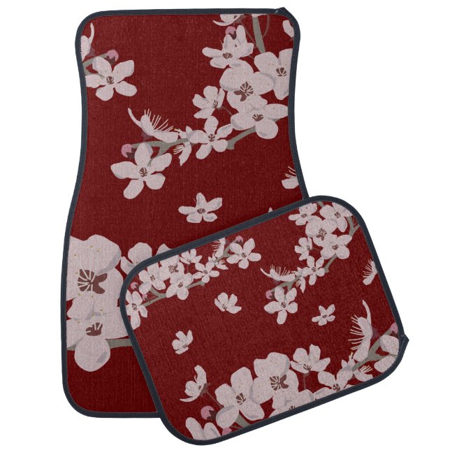 Cherry Blossoms Floating Flowers Dark Red Car Floor Mat (Set)