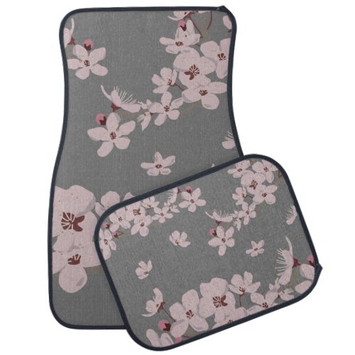 Cherry Blossoms Floating Flowers Gray Background Car Floor Mat