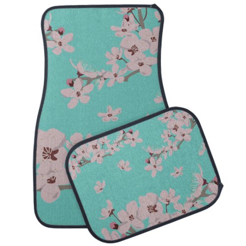 Cherry Blossoms Floating Flowers Light Teal Car Floor Mat