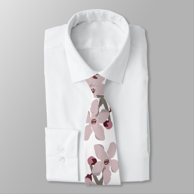 Cherry Blossoms Floating Flowers Neck Tie (Tied)