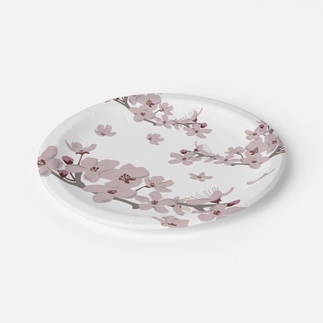 Cherry Blossoms Floating Flowers Paper Plates (Angled)