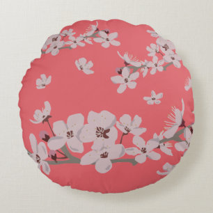 Cherry Blossoms Floating Flowers Round Pillow