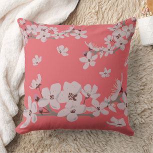 Cherry Blossoms Floating Flowers Throw Pillow