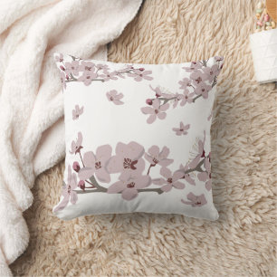 Cherry Blossoms Floating Flowers Throw Pillow