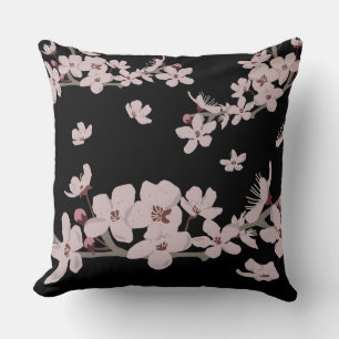 Cherry Blossoms Floating Flowers Throw Pillow