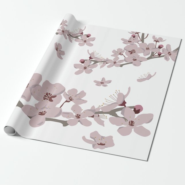 Cherry Blossoms Floating Flowers Wrapping Paper (Unrolled)