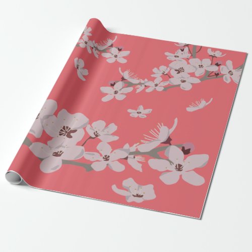 Cherry Blossoms Floating Flowers Wrapping Paper