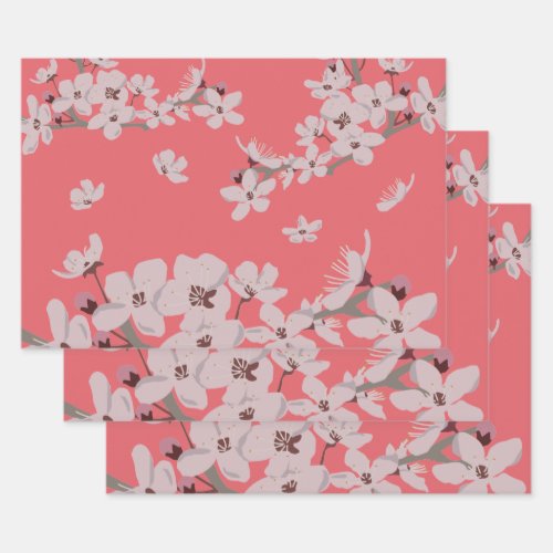 Cherry Blossoms Floating Flowers Wrapping Paper Sheets