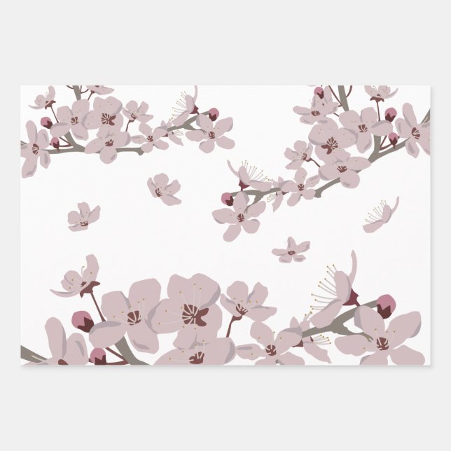 Cherry Blossoms Floating Flowers  Wrapping Paper Sheets (Front)