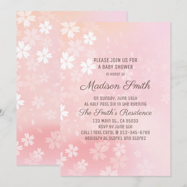 Cherry Blossoms Floral Baby Shower Invitation (Front/Back)