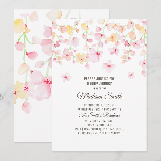 Cherry Blossoms Floral Baby Shower Invitation (Front/Back)
