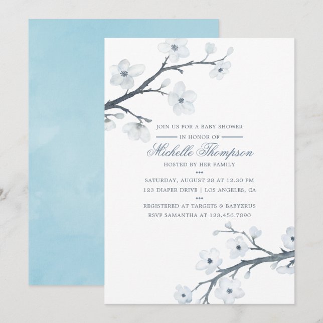 Cherry Blossoms Floral Baby Shower Invitation (Front/Back)