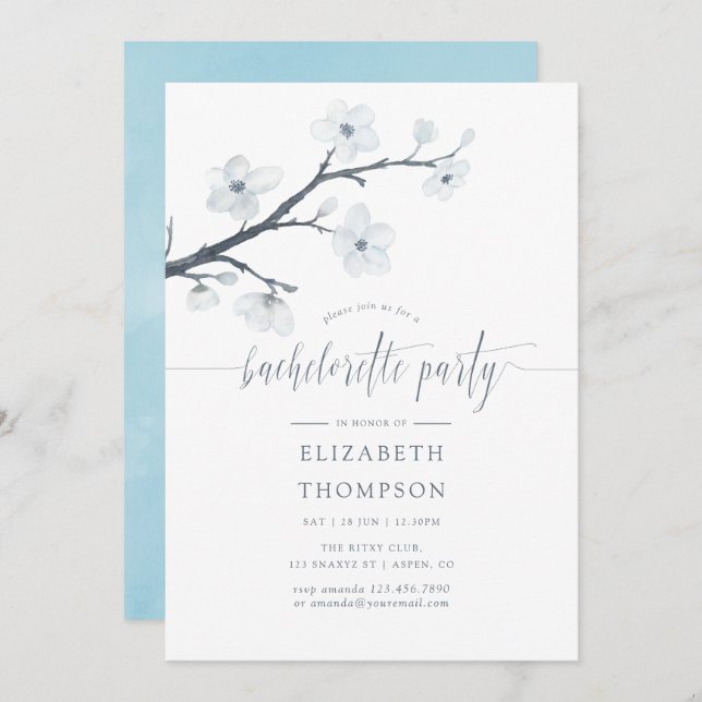 Cherry Blossoms Floral Bachelorette Party Invite (Front/Back)