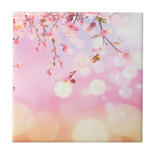 Cherry Blossoms Floral Background Flower Design Ceramic Tile