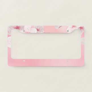 Cherry Blossoms Floral Background Flower Design License Plate Frame