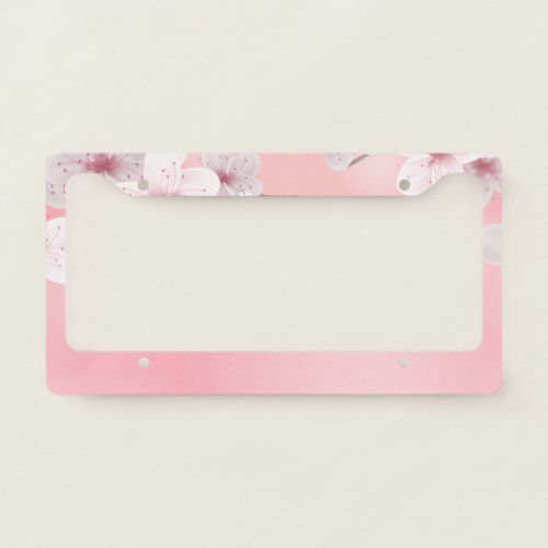 Cherry Blossoms Floral Background Flower Design License Plate Frame