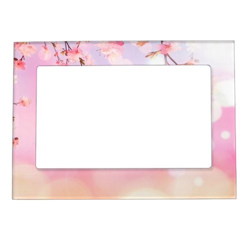 Cherry Blossoms Floral Background Flower Design Magnetic Frame