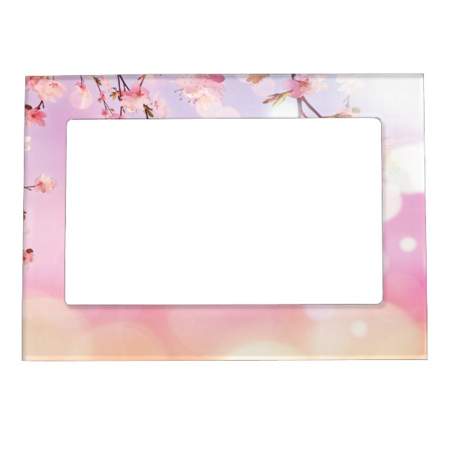 Cherry Blossoms Floral Background Flower Design Magnetic Frame (Front)