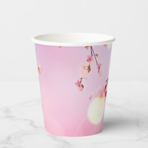 Cherry Blossoms Floral Background Flower Design Paper Cups