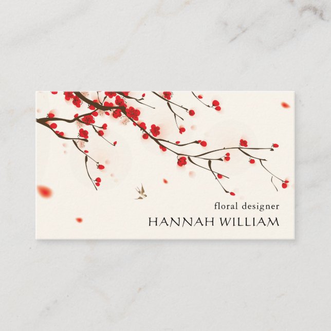 Cherry Blossoms Floral Business Card with Logo (Front)
