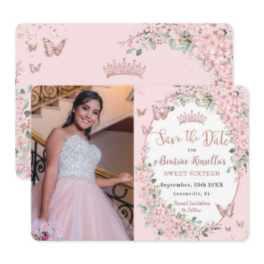 Cherry Blossoms Floral Butterflies Sweet 16 Photo Save The Date