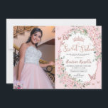 Cherry Blossoms Floral Butterflies Sweet Sixteen  Invitation<br><div class="desc">Personalize this chic cherry blossoms floral Sweet 16 birthday photo invitation easily and quickly. Simply click the customize it further button to edit the texts,  change fonts and fonts colors. Featuring pretty cherry blossoms flowers and pink and rose gold butterflies. Matching items available in store. (c) Somerset Fine Paperie</div>