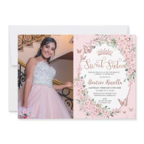 Cherry Blossoms Floral Butterflies Sweet Sixteen  Invitation