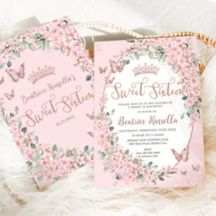 Cherry Blossoms Floral Butterflies Sweet Sixteen  Invitation