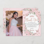 Cherry Blossoms Floral Butterflies Sweet Sixteen Thank You Card<br><div class="desc">Personalize this chic cherry blossoms floral Sweet 16 birthday photo thank you card easily and quickly. Simply click the customize it further button to edit the texts, change fonts and fonts colors. Featuring pretty cherry blossoms flowers and pink and rose gold butterflies. Matching items available in store. (c) Somerset Fine...</div>
