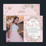 Cherry Blossoms Floral Butterflies Sweet Sixteen Thank You Card<br><div class="desc">Personalize this chic cherry blossoms floral Sweet 16 birthday photo thank you card easily and quickly. Simply click the customize it further button to edit the texts, change fonts and fonts colors. Featuring pretty cherry blossoms flowers and pink and rose gold butterflies. Matching items available in store. (c) Somerset Fine...</div>