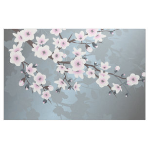 Cherry Blossoms Floral Dusty Pink Blue Fabric
