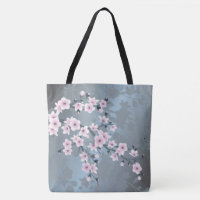 Pink Black Cherry Blossom Tote Bag by Nina Baydur