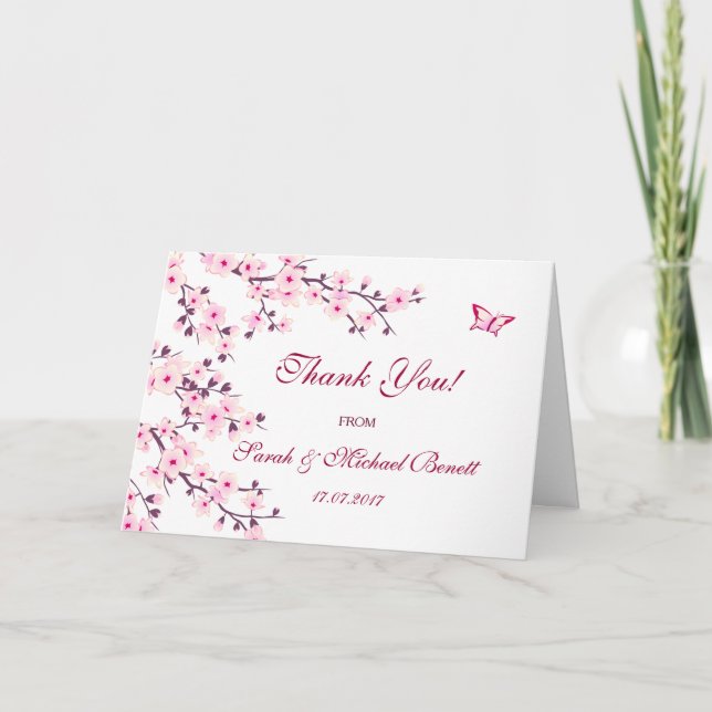 Cherry Blossoms Floral Pink Wedding Thank You (Front)