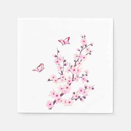 Cherry Blossoms Floral Pink White Paper Napkins