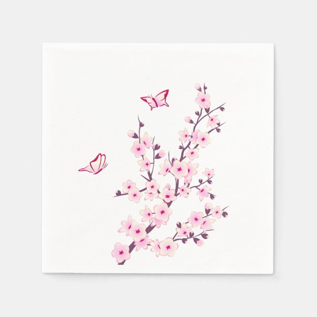 Cherry Blossoms Floral Pink White Paper Napkins (Front)