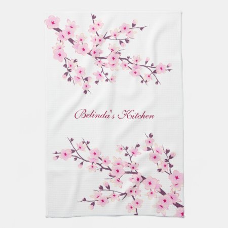 Cherry Blossoms  Floral Pink White Personalize Kitchen Towel