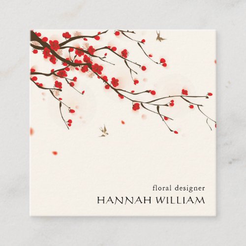 Cherry Blossoms Floral Square Business Card