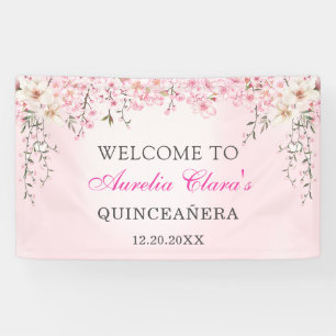 Cherry Blossoms Floral Sweet Sixteen Birthday Banner