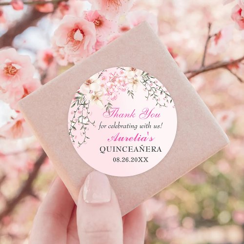 Cherry Blossoms Floral Sweet Sixteen Birthday Classic Round Sticker