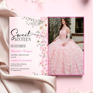 Cherry Blossoms Floral Sweet Sixteen Birthday Invitation