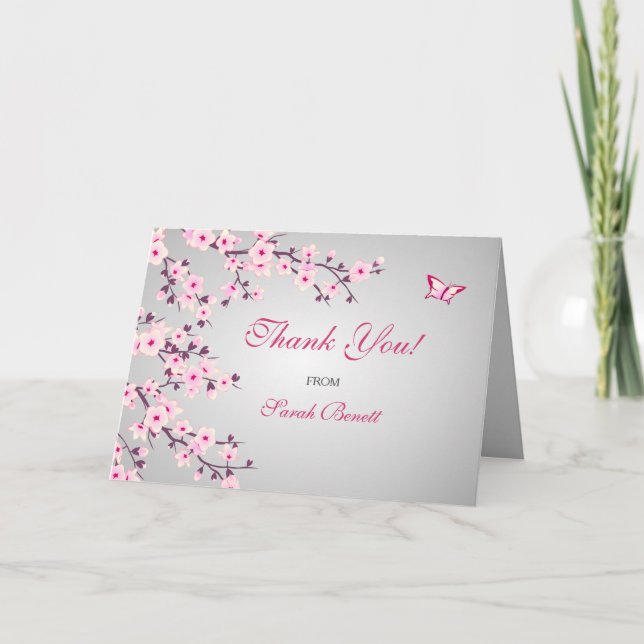 Cherry Blossoms Floral Thank You Baby Shower Card (Front)