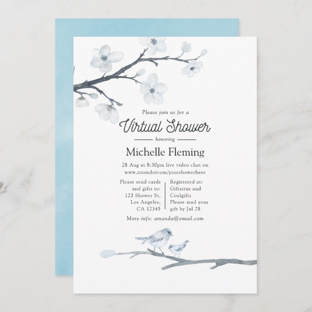 Cherry Blossoms Floral Virtual Baby Shower Invitation (Front/Back)