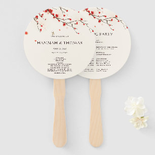 Cherry Blossoms Floral Wedding Program Hand Fan