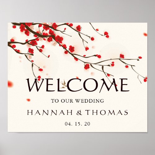 Cherry Blossoms Floral Welcome Wedding Sign