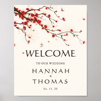 Cherry Blossoms Floral Welcome Wedding Sign