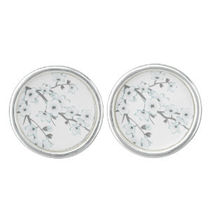 Cherry Blossoms Floral White Choose Background Cufflinks